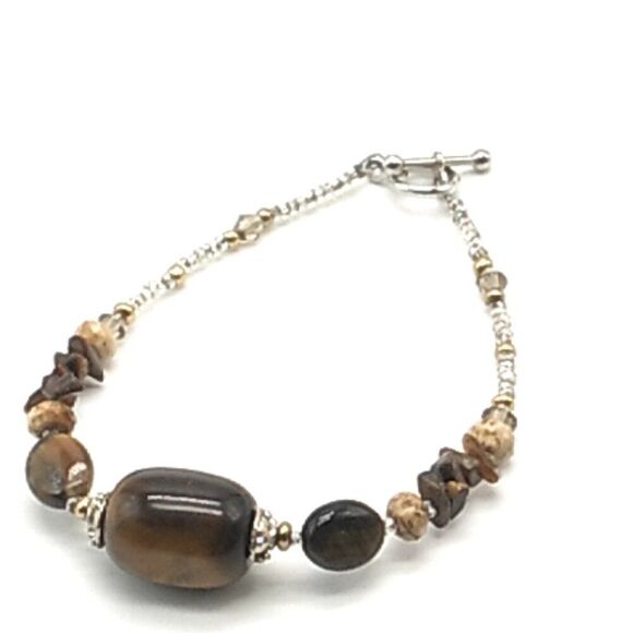 Tiger's Eye Barrel with Earth-tone Stone Chips & Crystal Bracelet - Picture 6 of 13